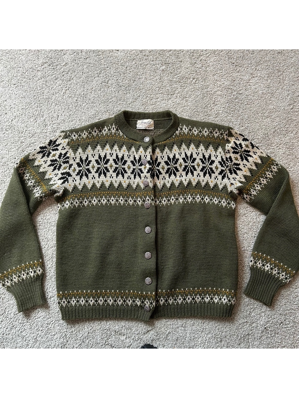 Vintage Jersild Men's size Small Green Wool Cardigan Sweater 100% Virgin Wool